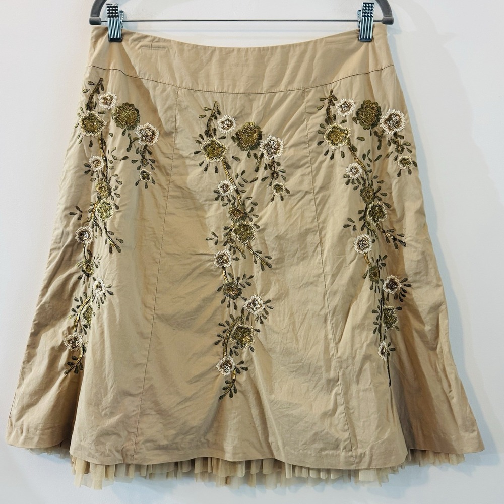 Talbots Floral Embroidery Sequined Skirt Sz 12 Side Zip A Line Ruffle Petticoat